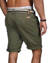 Indicode Herren Chino Shorts kurze Hose inkl. Gürtel B499 Olive Größe L - Gr. L