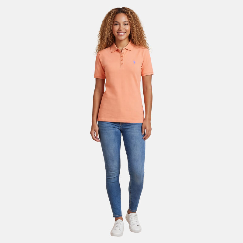 U.S. POLO ASSN. Damen Poloshirt zweifarbig P007 Lachs-Lila-Größe S - Gr. S