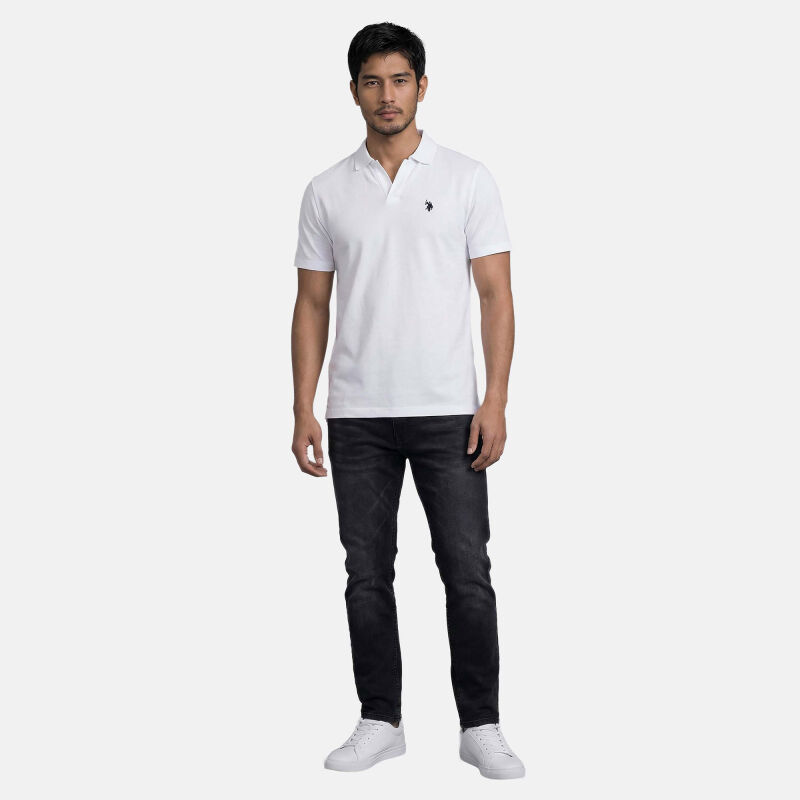 U.S. POLO ASSN. Herren Poloshirt mit offenem Kragen P038 Weiss-Navy-Größe XL - Gr. XL
