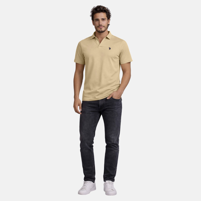 U.S. POLO ASSN. Herren Poloshirt mit offenem Kragen P038 Beige-Navy-Größe XL - Gr. XL