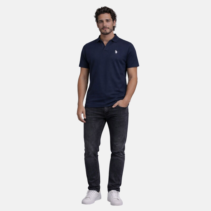 U.S. POLO ASSN. Herren Poloshirt mit offenem Kragen P038 Navy-Hellblau-Größe XL - Gr. XL