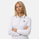 U.S. POLO ASSN. Damen Poloshirt Longsleeve P043 Weiss-Navy-Größe M - Gr. M