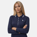 U.S. POLO ASSN. Damen Poloshirt Longsleeve P043 Navy-Weiss-Größe XL - Gr. XL
