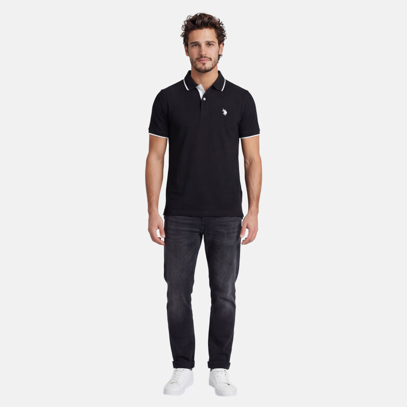U.S. POLO ASSN. Herren Poloshirt Shortsleeve P040 Schwarz-Beige-Größe M - Gr. M