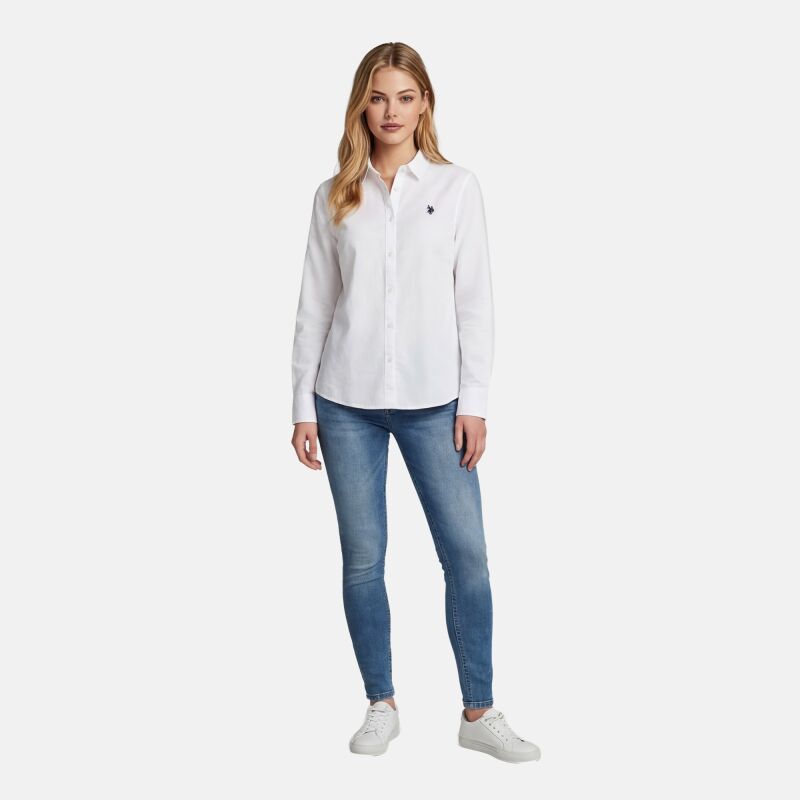U.S. POLO ASSN. Damen Leinenshirt P045 Weiss-Navy Größe M - Gr. M