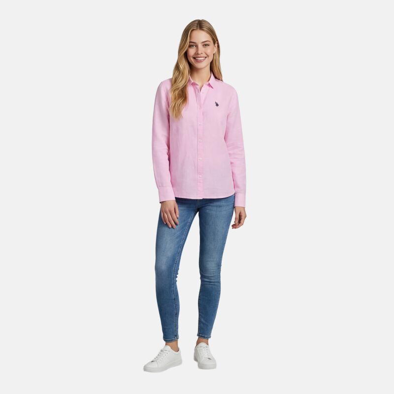 U.S. POLO ASSN. Damen Leinenshirt P045 Pink-Navy Größe M - Gr. M