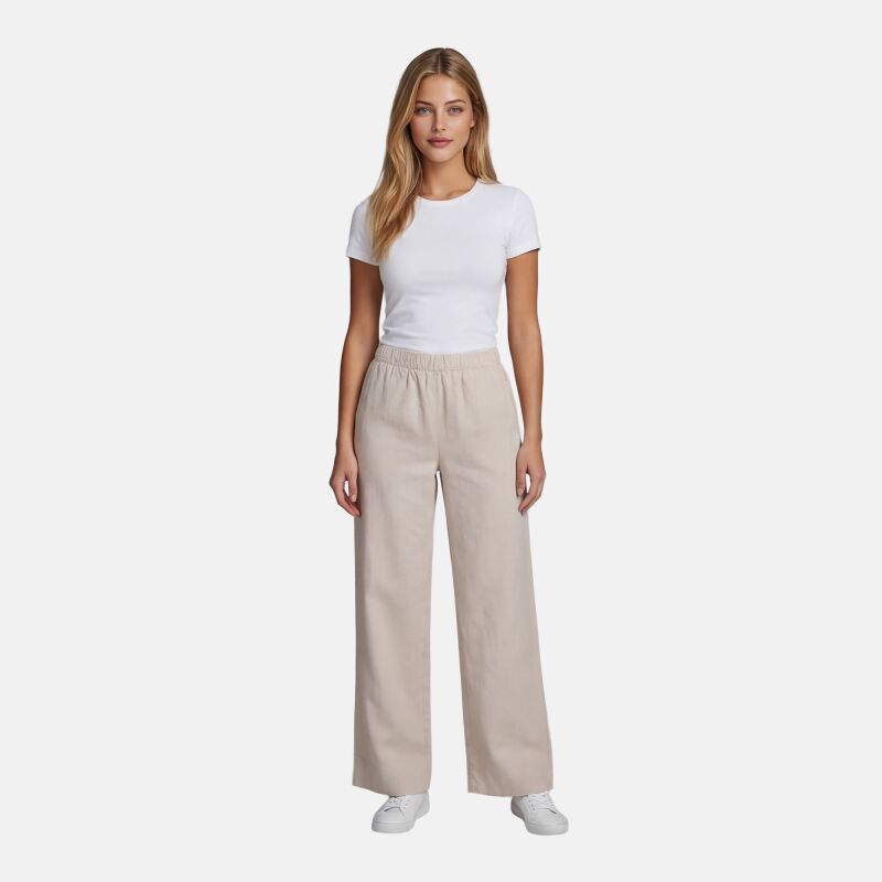 U.S. POLO ASSN. Damen Weite Hose aus Leinenmix P046 Beige-Weiss Größe XXL - Gr.2XL