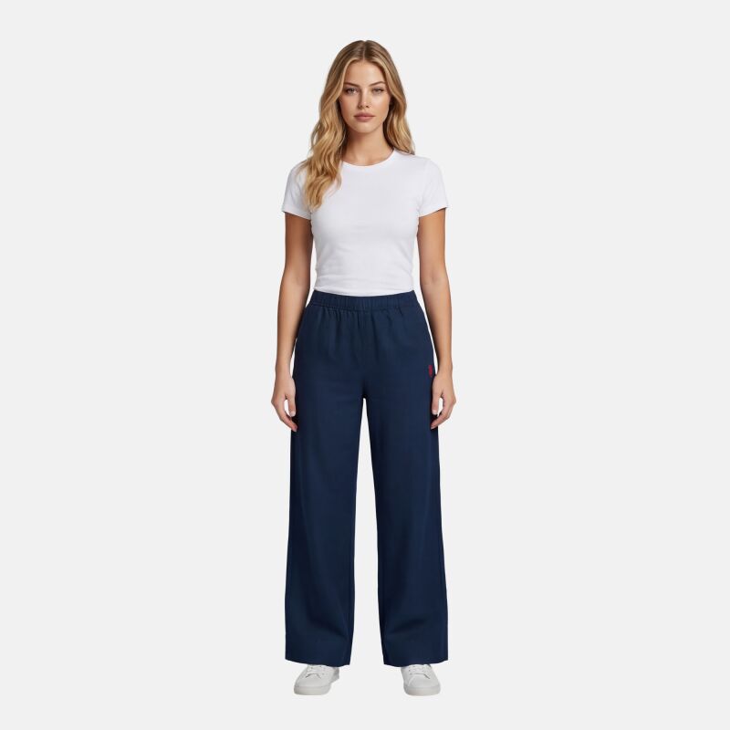 U.S. POLO ASSN. Damen Weite Hose aus Leinenmix P046 Navy-Rot Größe XL - Gr.XL