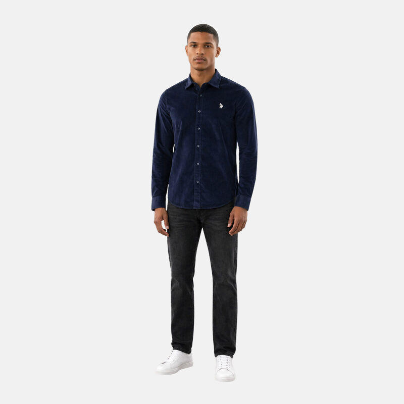 U.S. POLO ASSN. Herren Cord-Hemd P048 Navy-Beige Größe M - Gr.M