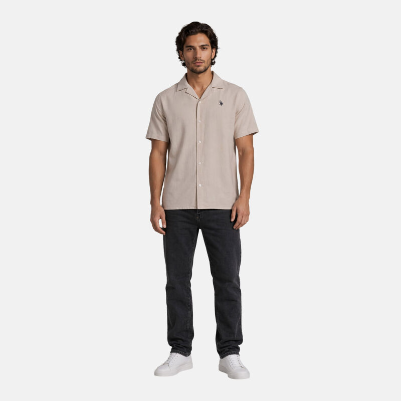 U.S. POLO ASSN. Herren Hemd mit Kubakragen P051 Beige-Navy Größe XL - Gr.XL