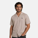 U.S. POLO ASSN. Herren Hemd mit Kubakragen P051 Beige-Navy Größe XL - Gr.XL