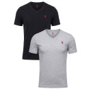 U.S. POLO ASSN. Herren T-Shirt V-Neck 2er Pack P-057 Schwarz & SchwarzSchwarz & GrauMelange Größe L - Gr.L