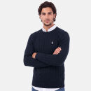 U.S. POLO ASSN. Herren Roundneck Pullover Zopfmuster P-066 Navy-Beige Größe S - Gr.S