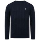 U.S. POLO ASSN. Herren Roundneck Pullover Zopfmuster P-066 Navy-Beige Größe S - Gr.S