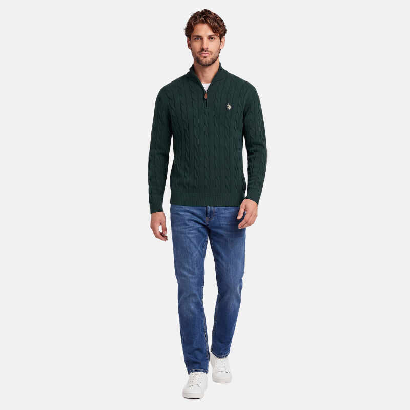 U.S. POLO ASSN. Herren Halfzip Pullover Zopfmuster P-067 Darkgreen-Beige Größe XXL - Gr.2XL