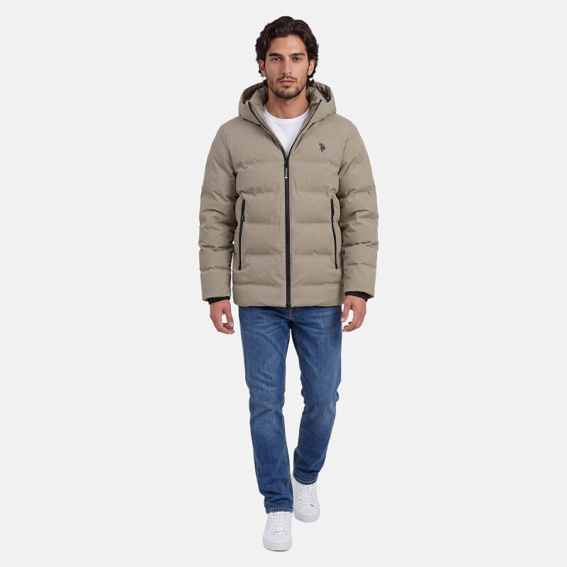 U.S. POLO ASSN. Herren Steppjacke mit Hoodie P-070 Beige-Navy Größe S - Gr.S