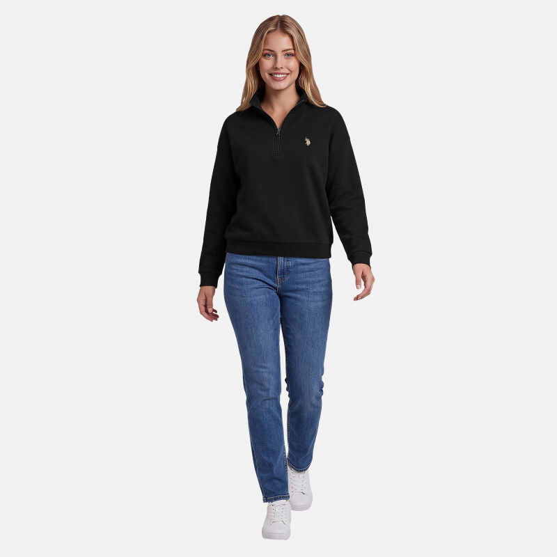 U.S. POLO ASSN. Damen Sweatshirt Halfzip P-072 Schwarz-Beige Größe L - Gr.L