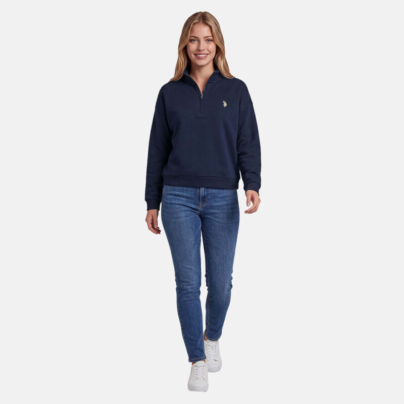 U.S. POLO ASSN. Damen Sweatshirt Halfzip P-072 Navy-Beige Größe S - Gr.S
