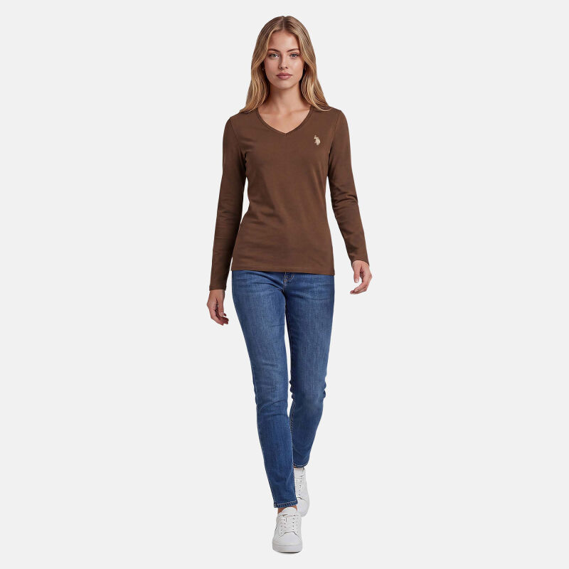 U.S. POLO ASSN. Damen T-Shirt Longsleeve P-074 Braun-Beige Größe XXL - Gr.2XL