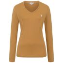 U.S. POLO ASSN. Damen T-Shirt Longsleeve P-074 Camel-Weiss Größe L - Gr.L