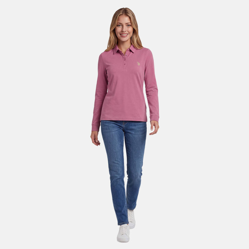 U.S. POLO ASSN. Damen Poloshirt Longsleeve P-076 Rose-Beige Größe S - Gr.S